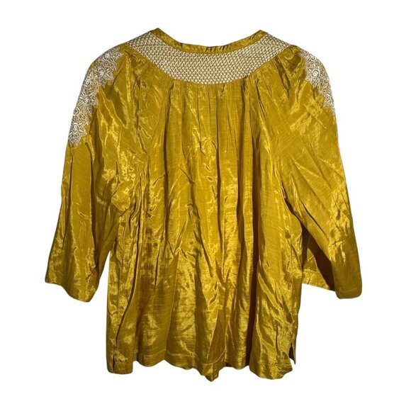 Soft Surroundings Size Medium Lauralin embroidered tunic beaded NWT mustard - Picture 6 of 13